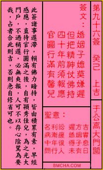关帝灵签第九十六签